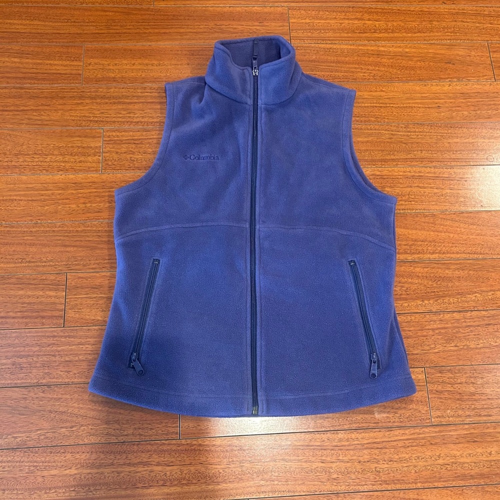 Columbia Benton Springs Fleece Vest Womens Medium Blue Purple Full Zip Mock Neck